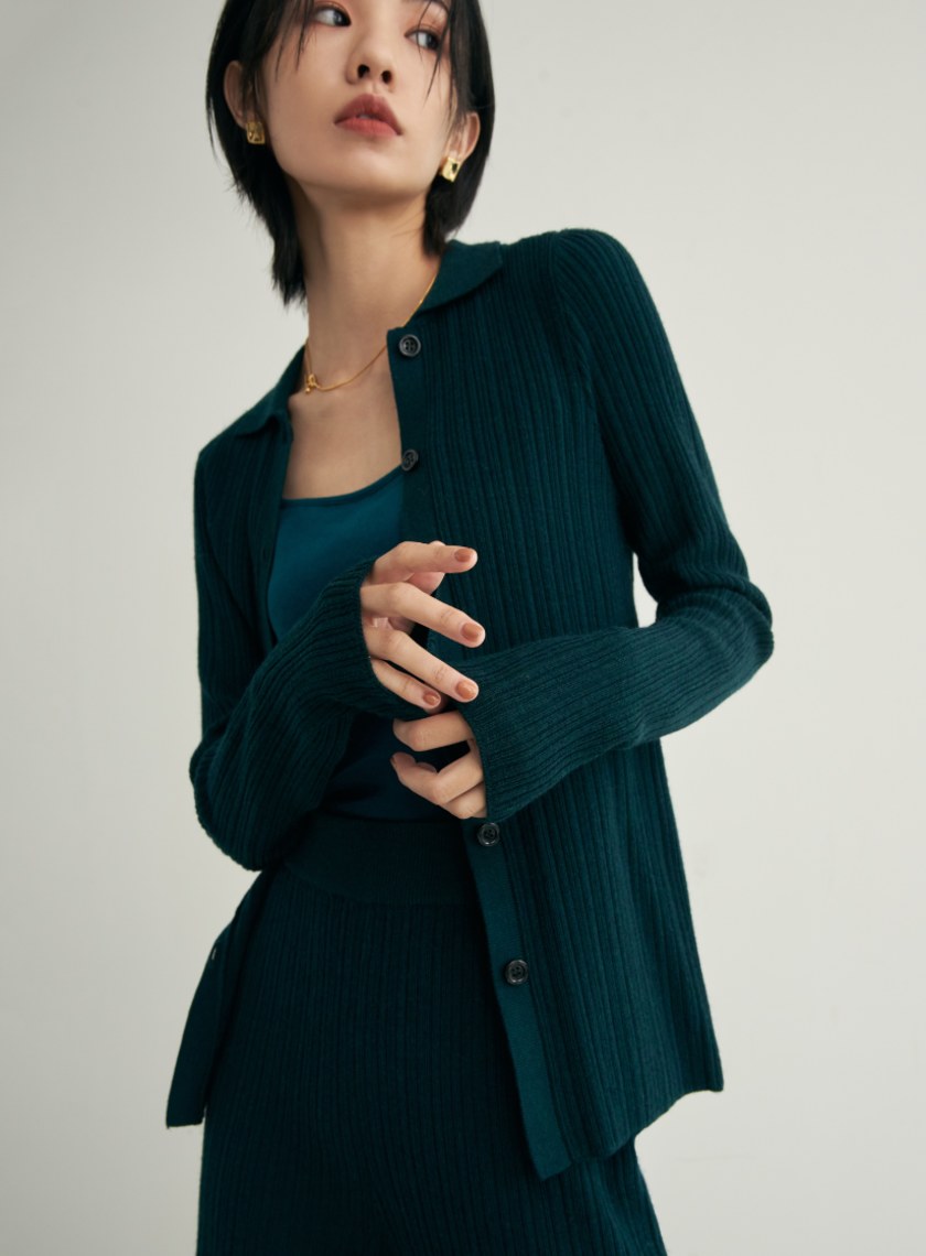 舒適坑條針織長袖上衣